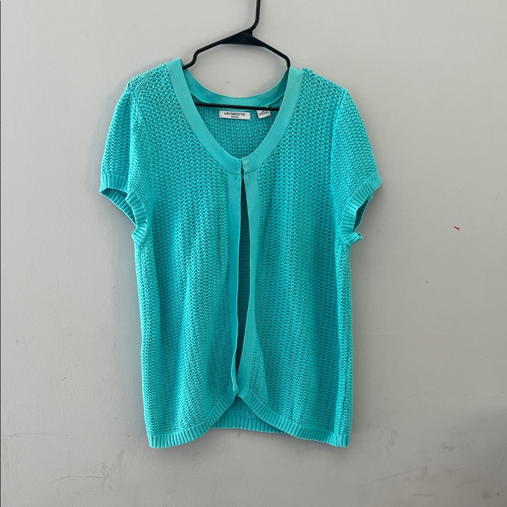 Liz‎ Claiborne Aqua Knit Blouse.  CAJA. #1